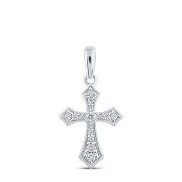 Image of 10kt White Gold Womens Round Diamond Cross Pendant 1/8 Cttw BTGND165947
