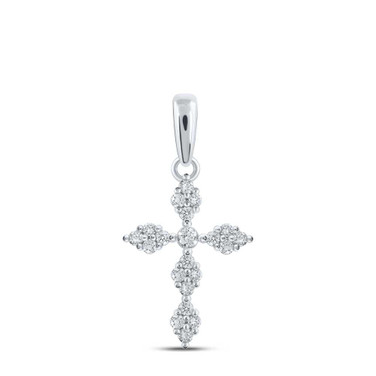 Image of 10kt White Gold Womens Round Diamond Cross Pendant 1/6 Cttw BTGND165950