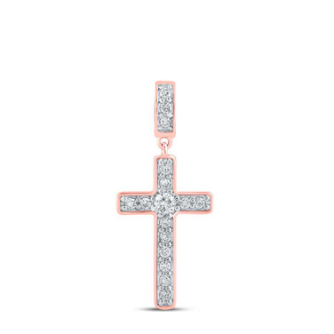 Image of 10kt Rose Gold Womens Round Diamond Cross Pendant 3/4 Cttw BTGND166938
