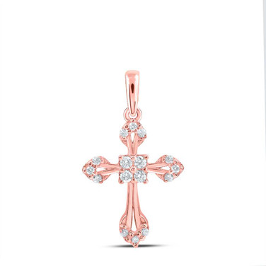 Image of 10kt Rose Gold Womens Round Diamond Cross Pendant 1/6 Cttw BTGND166975
