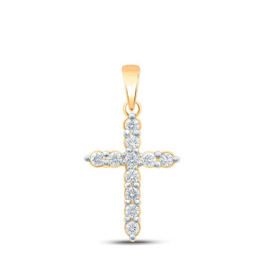 Image of 10kt Yellow Gold Womens Round Diamond Cross Pendant 1/4 Cttw BTGND167098