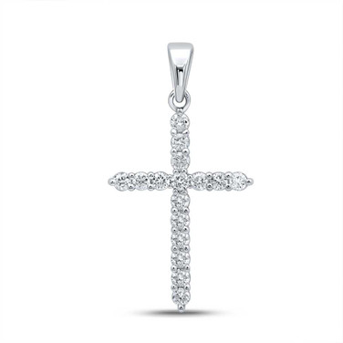 Image of 10kt White Gold Womens Round Diamond Cross Pendant 1/4 Cttw BTGND167108