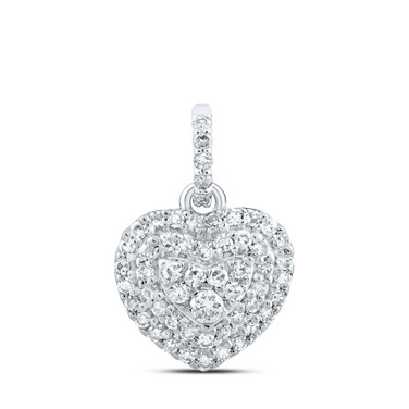 Image of 10kt White Gold Womens Round Diamond Heart Pendant 1/4 Cttw BTGND167545