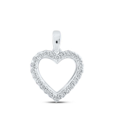 Image of 10kt White Gold Womens Round Diamond Heart Pendant 1/4 Cttw BTGND167555