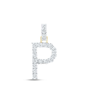 Image of 10kt Yellow Gold Womens Round Diamond P Initial Letter Pendant 1/10 Cttw BTGND168673