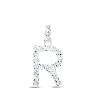 Image of 10kt White Gold Womens Round Diamond R Initial Letter Pendant 1/10 Cttw BTGND168678
