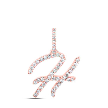 Image of 10kt Rose Gold Womens Round Diamond H Initial Letter Pendant 1/5 Cttw BTGND168988