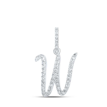 Image of 10kt White Gold Womens Round Diamond W Initial Letter Pendant 1/6 Cttw BTGND169033