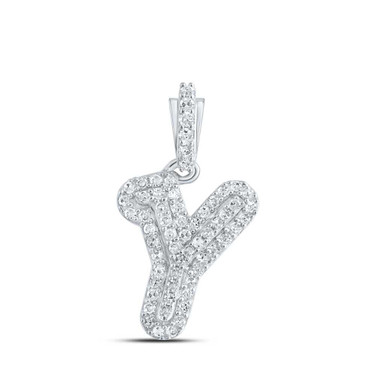 Image of 10kt White Gold Womens Round Diamond Y Initial Letter Pendant 1/6 Cttw BTGND169322
