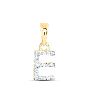 Image of 10kt Yellow Gold Womens Round Diamond E Initial Letter Pendant 1/20 Cttw BTGND169884
