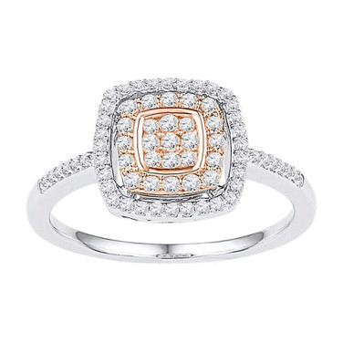 Image of 10kt White Rose-tone Gold Womens Round Diamond Square Frame Cluster Ring 3/8 Cttw