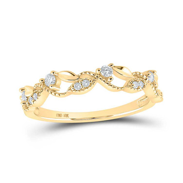 Image of 10kt Yellow Gold Womens Round Diamond Vine Stackable Band Ring 1/6 Cttw
