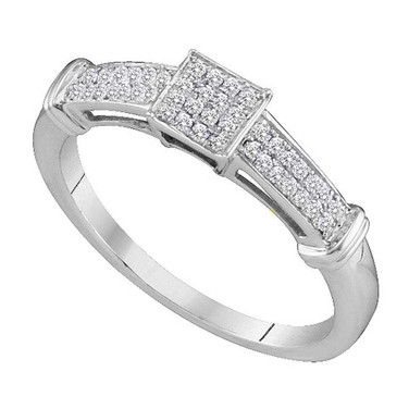 Image of 10kt White Gold Womens Round Diamond Square Cluster Ring 1/6 Cttw