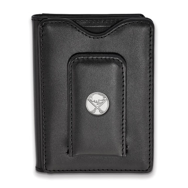 Sterling Silver NHL LogoArt Buffalo Sabres Black Leather Money Clip Wallet