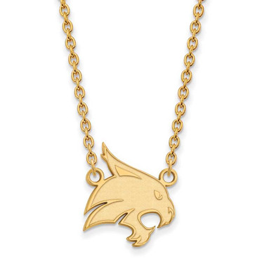Image of 14k Yellow Gold LogoArt Texas State University Bobcat Large Pendant 18 inch Necklace