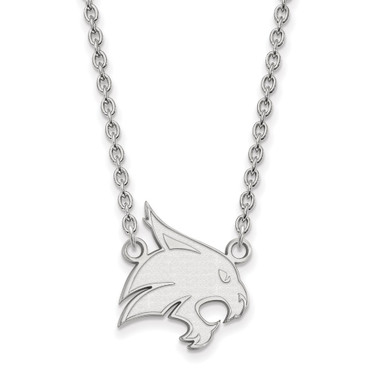 Sterling Silver Rhodium-plated LogoArt Texas State University Bobcat Large Pendant 18 inch Necklace