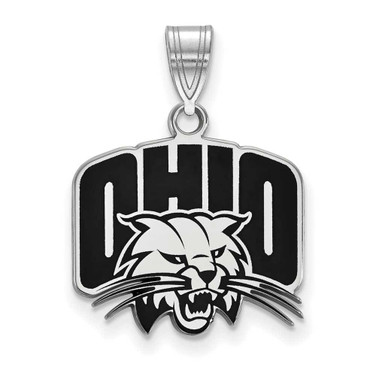 Image of Sterling Silver Rhodium-plated LogoArt Ohio University Medium Enameled Pendant
