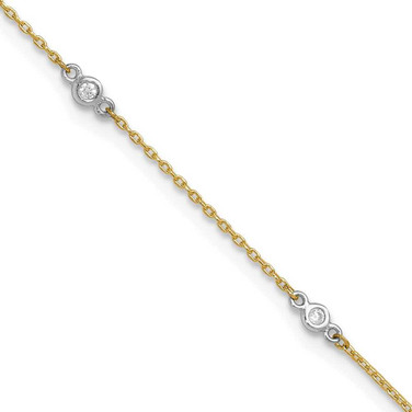 Image of 10k Yellow Gold Two-tone CZ 9in Plus 1in ext. Anklet
