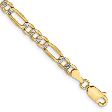 Image of 14K Yellow Gold 3.9mm Hollow with Rhodium Pave Figaro Chain