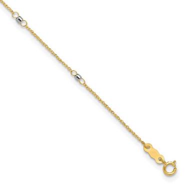 Image of 14K Two-tone Gold Ropa Mirror Bead 10in Plus 1in Ext. Anklet