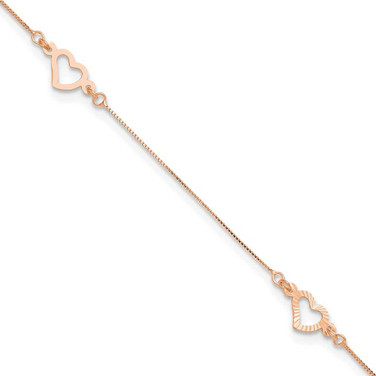 Image of 14k Rose Gold Adjustable Fancy Heart 9in Plus 1in Ext. Anklet
