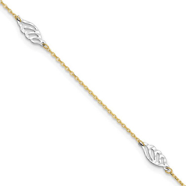 Image of 14K Two-tone Gold Diamond-cut Polished Leaf 9in Plus 1in ext. Anklet