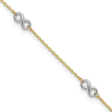Image of 14K Yellow Gold Two-tone Polished Infinity 10in Plus 1 in ext. Anklet