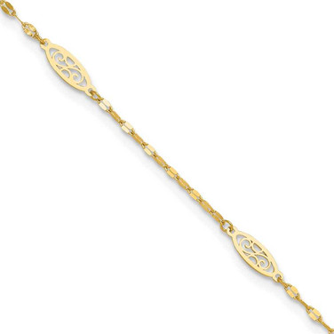 Image of 14K Yellow Gold Polished Fancy Filigree Link 9in Plus 1 in ext. Anklet