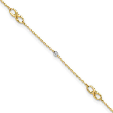 Image of 10k Yellow Gold Two-Tone Diamond-cut Beads and Infinity 10in Plus 1in ext. Anklet