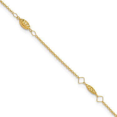 Image of 14K Yellow Gold Circle Chain Diamond-cut Rice Puff Beads 10in Plus 1in Ext Anklet