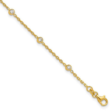 Image of Sterling Silver Gold-tone Polished CZ Stations 9in Plus 1in ext Anklet
