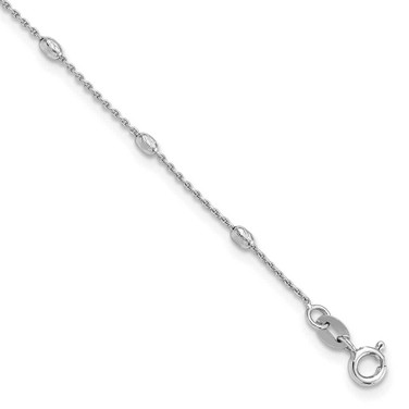 Image of Sterling Silver Polished Diamond-cut Oval Beaded 9in Plus 1in ext Anklet