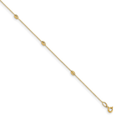 Image of 14K Yellow Gold Polished and Diamond-cut with 1in ext. Anklet