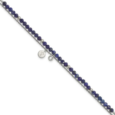 Image of Chisel Stainless Steel Polished 2-Strand Lapis and Crystal Cross 9 inch Anklet Plus 2 inch Extension