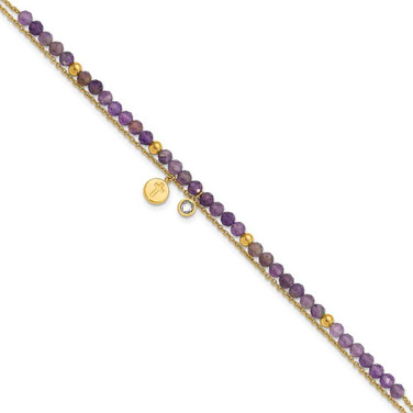 Image of Chisel Stainless Steel Polished Yellow IP-plated Amethyst and Crystal Cross 9 inch Anklet Plus 2 inch Extension