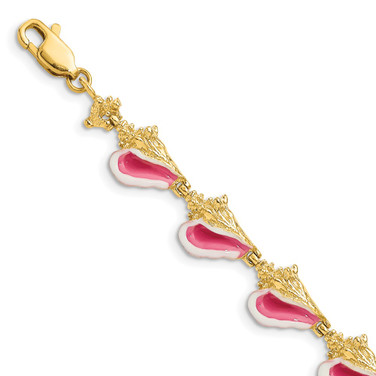 14K Yellow Gold Enamel 3-D Conch Shell Bracelet