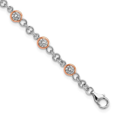 Image of Cheryl M Sterling Silver Rhodium-plated and Rose Gold-plated Accent Brilliant-cut CZ Bezel 11 Station 7.25 Inch Bracelet