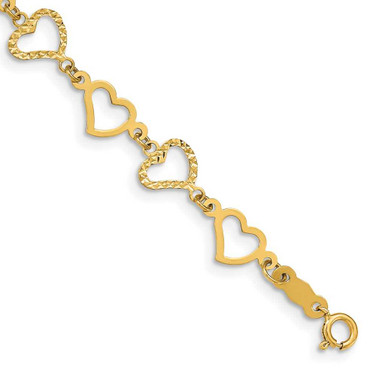 Image of 14K Yellow Gold Flat Diamond-cut Open Hearts Bracelet FB1358-6