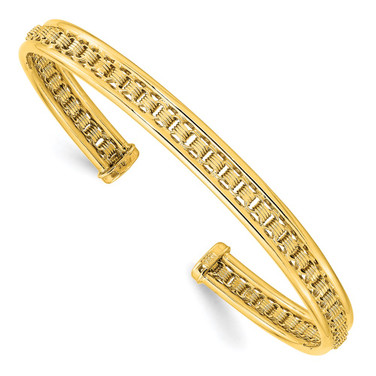 14K Yellow Gold Polished & Textured Cuff Bracelet
