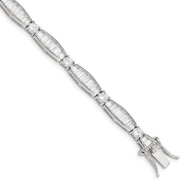 Image of Sterling Silver Baguette and Round CZ Bracelet QX400CZ