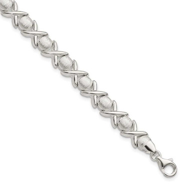Image of Sterling Silver Polished and Satin X and O Bracelet QG3305-7