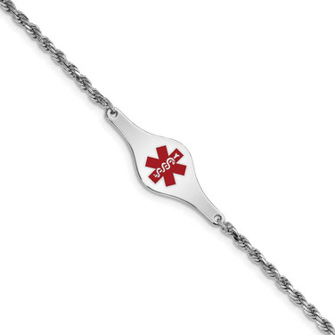 Image of Sterling Silver Rhodium-plated Medical ID Rope Link Bracelet XSM41-7