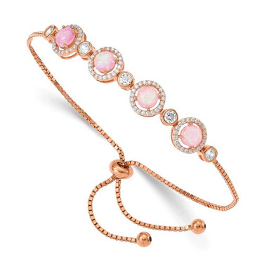 Image of Sterling Silver Pink Created Opal and CZ Adjustable Bracelet QG4775