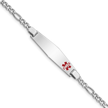 Image of Sterling Silver Rhodium-plated Medical ID Figaro Link Bracelet XSM22-8