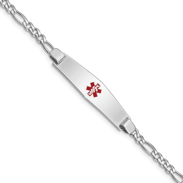 Image of Sterling Silver Rhodium-plated Medical ID Figaro Link Bracelet XSM46-7