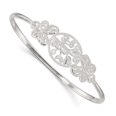 Image of Sterling Silver Butterfly and CZ Tree Bangle Bracelet