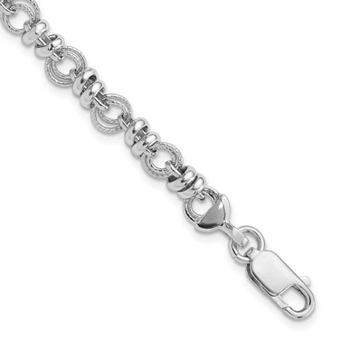 Image of Sterling Silver Polished and Textured Link 7.5in Bracelet