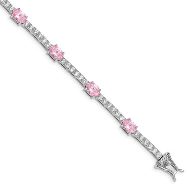 Image of Sterling Silver Rhodium-plated 7inch Pink and Clear CZ Bracelet