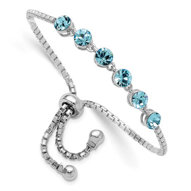 Image of Sterling Silver Rhodium-plated Blue Crystal Adjustable Bracelet