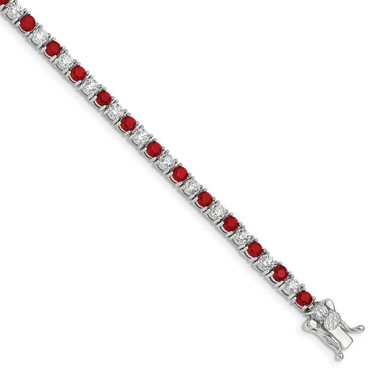 Image of Sterling Silver Rhodium-plated Red Glass and CZ 7 inch Bracelet